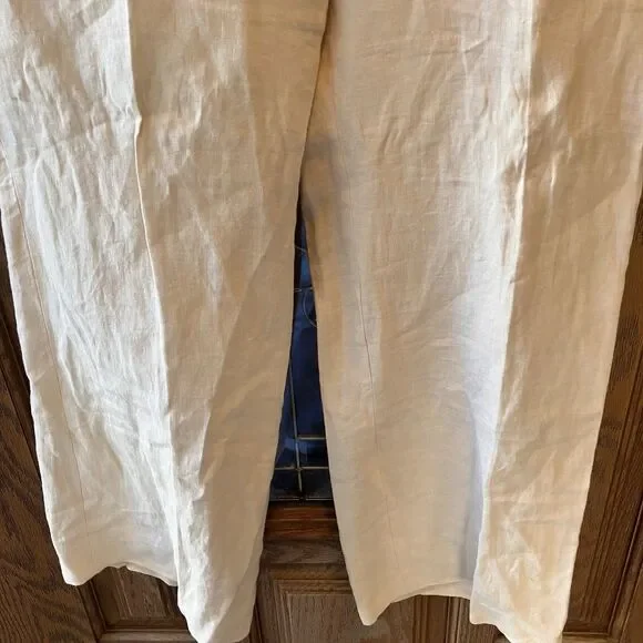 NWT Talbots Petite 100% Linen Pants Wide Leg 14P Cream MSRP $99 Beige Lined - Picture 8 of 16